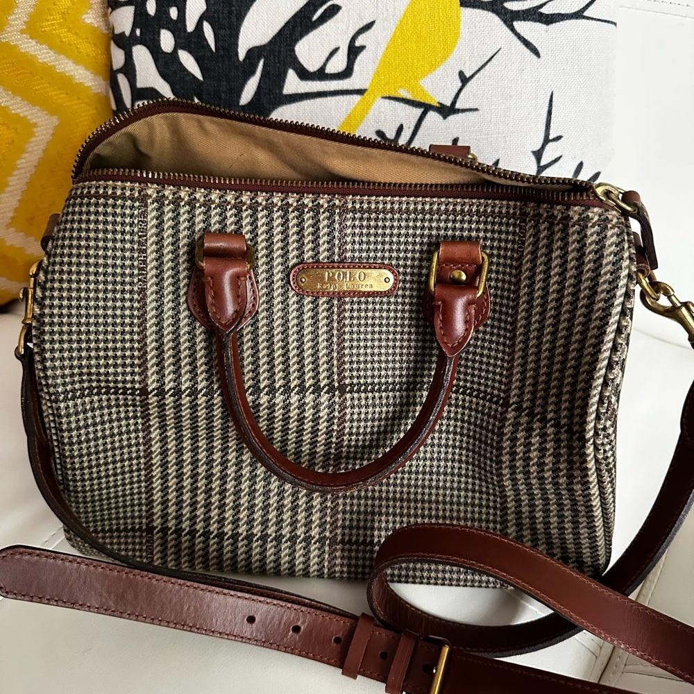 Polo by Ralph Lauren Brown and Cream Vintage Boston Duffle Crossbody Bag